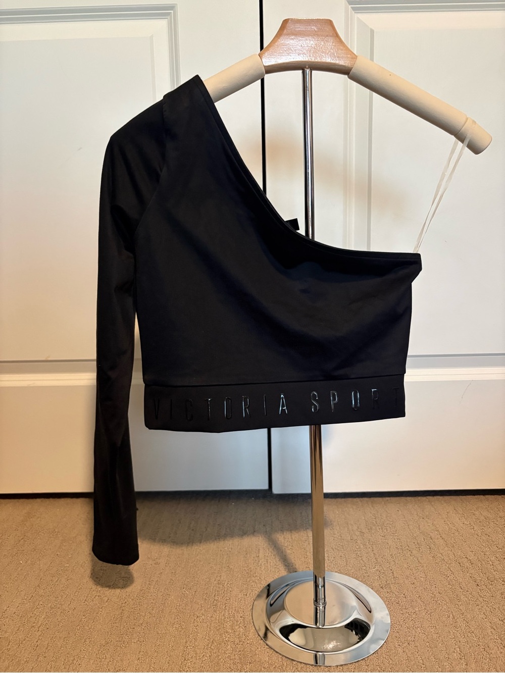 One-Shoulder Black Active Crop Top